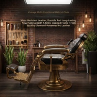 Fauteuil de Barbier Rétro de Luxe en Métal Doré, Éponge Épaisse Résistante à l'Usure et à Haute Résilience, Hauteur Réglable, Pompe Hydraulique, Usage Commercial