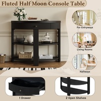 Console d'entrée moderne en forme de demi-lune cannelée avec tiroir et 2 étagères, idéale pour salon, couloir ou espaces étroits