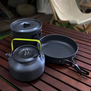 Piknik, set pot untuk 2-3 orang luar ruangan ketel portabel piknik BBQ peralatan masak anti lengket