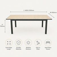 Table à manger extensible moderne et durable en alliage d'aluminium avec structure en acier et plateau en verre pour usage extérieur dans les cours et les parcs