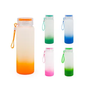 latest 500ml 17oz gradient cheap kawaii summer sports personalised wide mouth glass water bottles designs price in bulk