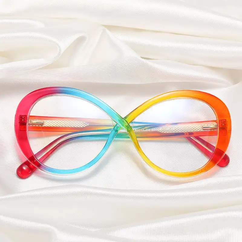 Señoras Anti Blue Ray gafas redondas de arcoíris marcos ópticos mujeres moda colorida mariposa primavera marcos TR90 gafas de ordenador