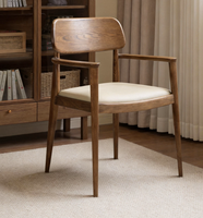 Fauteuil de salle à manger en bois massif de style nordique rétro avec assise rembourrée en PU marron pour salle à manger et café - Vente en gros