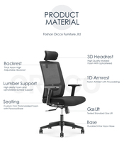 Appui-tête 2D Design moderne de haute qualité Support lombaire Base en nylon Chaises de bureau confortables en tissu maillé à dossier haut pivotant