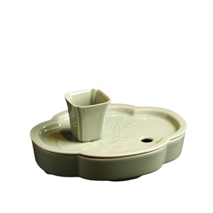 Bandeja Decorativa de Cerámica Estilo Chino con Patrón de Plantas, Forma Irregular, Superficie Esmaltada, para Servir Té y Decoración del Hogar - Product Image 5