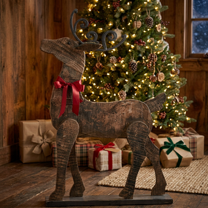 Figurine de renne en bois faite à la main, décoration de Noël rustique, sculpture animale, support au sol, pièce unique, décoration de salon - Product Image 2