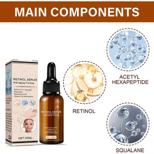 Serum Wajah Retinol 30ml, Anti Penuaan dan pemutih Vitamin C dan ekstrak Apple mengencangkan dan pelembab untuk memudarkan keriput halus