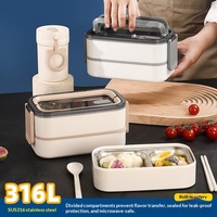Boîte à lunch isotherme à double étage en acier inoxydable 316 avec compartiments, compatible micro-ondes, capacité 1-3L, design moderne et simple