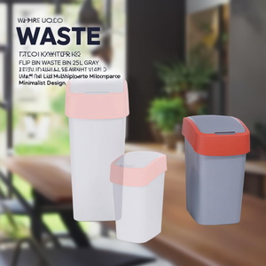 Cestino per Rifiuti Flip Bin 25 L Grigio con Coperchio Rosso Design Minimalista Multiuso - Product Image 3