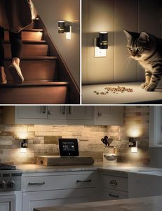 Veilleuse LED moderne noire à détecteur de mouvement, intensité réglable, blanc chaud, pour chambre, salle de bain, couloir, escalier - Product Image 4