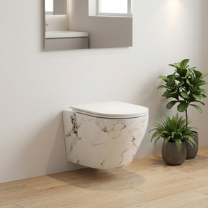<span class=keywords><strong>WC</strong></span> <span class=keywords><strong>suspendu</strong></span> en céramique sans bride avec chasse d'eau par gravité, design marbre personnalisé - Product Image 1