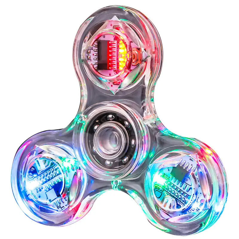 Kids Sensory Toys Transparent Fidget Spinners LED Lighting Clear Fingertip Gyroscope