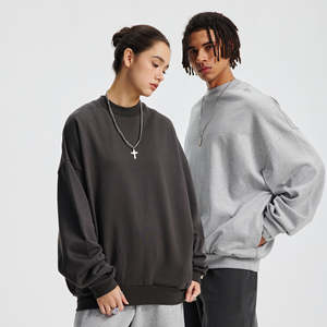 Sweat-shirts en coton à col rond OEM, unis, surdimensionnés, avec logo personnalisé, épais, brodés, à col ras du cou - Product Image 1