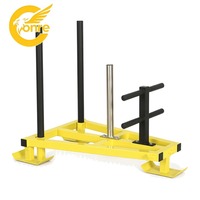 Traîneau de poussée commercial pour salle de sport, traîneau d'entraînement en acier jaune avec poteaux verticaux et barre de poignée