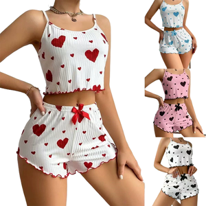 2025 san valentino dolci nuove donne a casa girocollo vestiti <span class=keywords><strong>con</strong></span> cuore d'amore stampati pantaloncini Lingerie <span class=keywords><strong>pigiama</strong></span> donna - Product Image 6