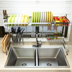 2 Tier Dish Drying Rack Home Kitchen Standing Stainless Steel Storage Holders Kitchen Sink Dish Rack
