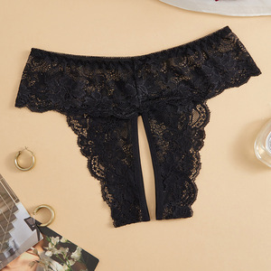 Ding Zhi Mei String sexy en dentelle noire semi-transparente taille haute pour femme Lingerie - Product Image 2