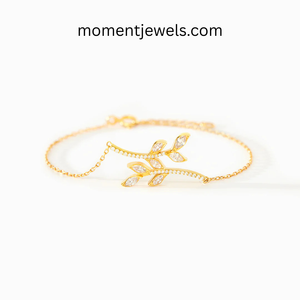 <b>Women</b>’s S925 <b>Sterling</b> <b>Silver</b> Leaf Branch <b>Bracelet</b>, Rose Gold Plated Adjustable Chain with Zircon Charms Jewelry - Product Image 1