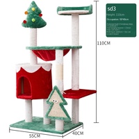 Arbre à chat en bois de Noël avec maison confortable, perchoir, 4 niveaux, meubles d'escalade pour chats d'intérieur, jeu saisonnier, motif de père Noël en carton