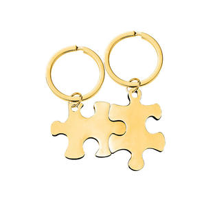 Porte-clés en acier inoxydable avec pendentif en forme de puzzle transfrontalier, matériau vierge pour la personnalisation, cadeau de la Saint-Valentin - Product Image 3