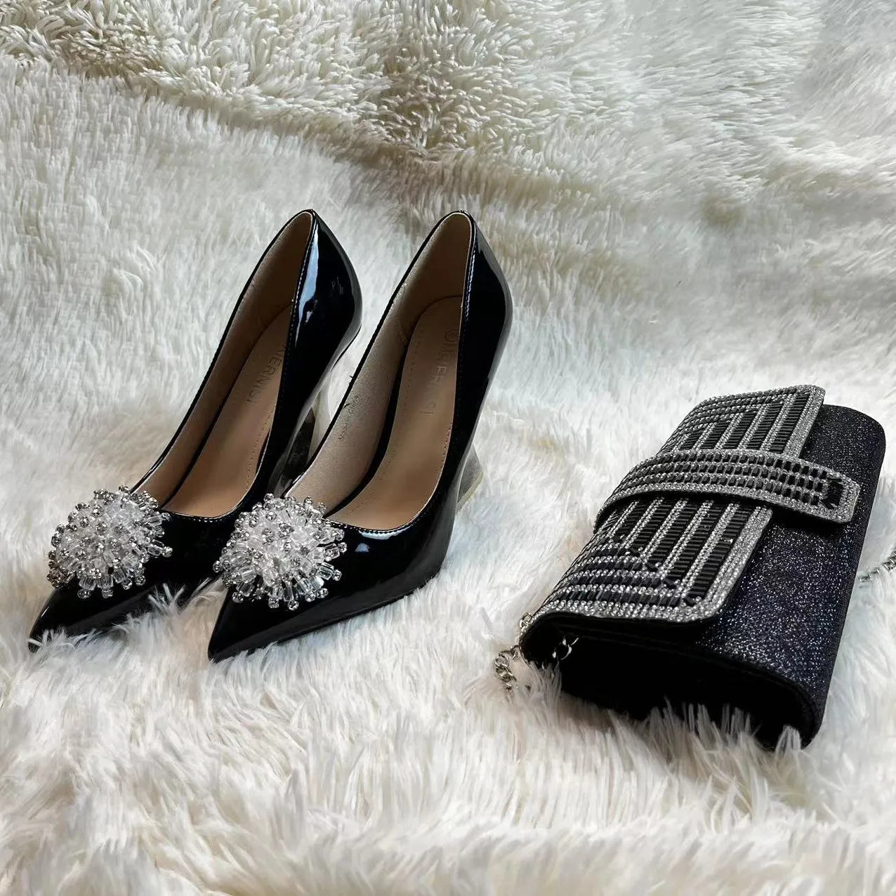 Newest Dance Shoes And Bag Set 8 CM High Heels With Clutch Bag For Women Wedding Shoes And Bag Set Wth Top Quality Bow Heels