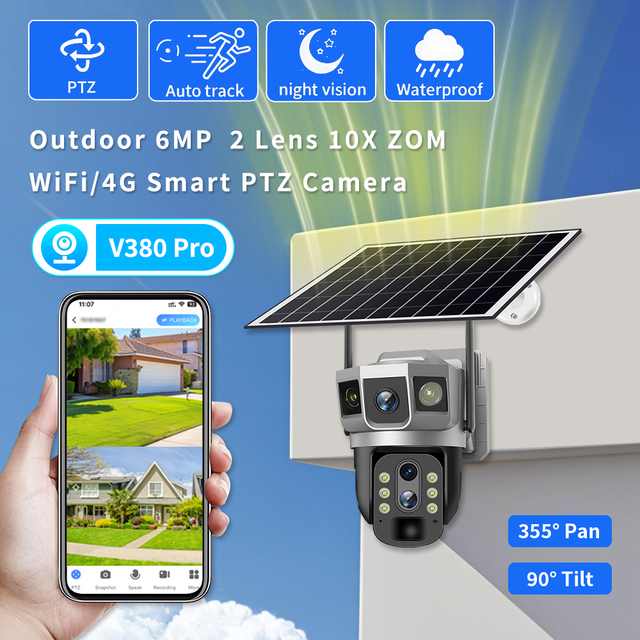 V380PRO CCTV Camera Home Security 9MP 10x Zoom Solar-Powered 4G Network Two-Way Voice Intercom Motion Detection Cloud for