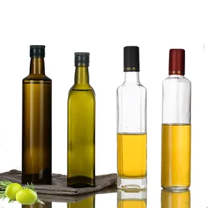 Garrafas de vidro âmbar para azeite, garrafas redondas/quadradas de alta qualidade, 500ml, 750ml, 1000ml, óleo de cozinha