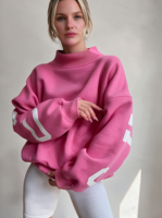 Sweat-shirt oversize pour femme à col montant, imprimé 3D en relief, en molleton de coton, pull décontracté, taille XXXL