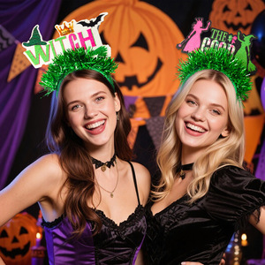 Serre-tête de démon à pampilles vertes, araignée, fantôme et citrouille pour Halloween, idéal pour les fêtes à thème maléfique et la décoration - Product Image 2