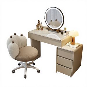 Modern European Luxury <strong>Solid</strong> <strong>Wood</strong> <strong>Dressing</strong> <strong>Table</strong> with LED Touch Illuminate Mirror and Smart Stool for Bedrooms and Apartments - Product Image 6