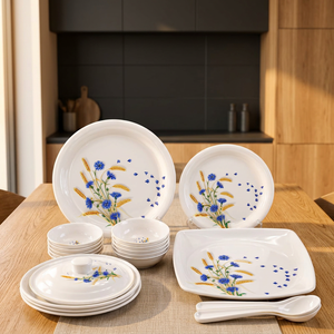 Service de table en mélamine VMAX 40 pièces, motif floral, peint à la main, vaisselle classique, passe au lave-vaisselle, assiettes, bols, ustensiles - Product Image 3