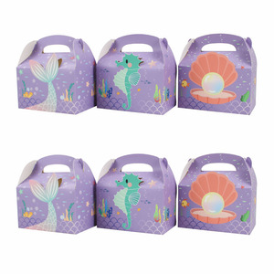 Thème de sirène carré à main gâteau Biscuit pâtisserie boîtes en papier imprimé motif <span class=keywords><strong>du</strong></span> <span class=keywords><strong>monde</strong></span> sous-marin pour les fêtes de mariage d'anniversaire - Product Image 1