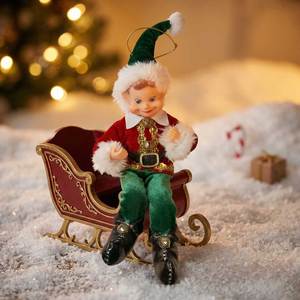 Adorable figurine d'elfe de Noël assis, rouge et <span class=keywords><strong>vert</strong></span> scintillant, parfait pour le sommet de l'arbre, les étagères ou la décoration de la maison pendant les fêtes - Product Image 5