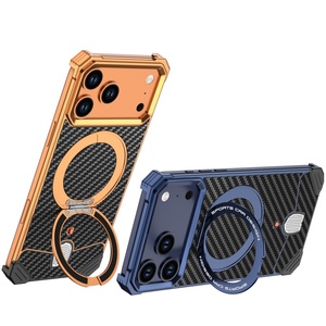Custom Carbon Fiber Texture Metal <b>Phone</b> Case for iPhone 17 Pro Max With 360° Magnetic <b>Ring</b> Stand Frameless Shockproof Cover - Product Image 5