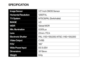 CADDX FPV H1 1200TVL NTSC PAL 16:9 4:3 สวิตช์เปลี่ยนได้ ซูเปอร์ WDR แบล็คไลท์ รุ่นกลางคืน กล้องไมโครสำหรับโดรน - Product Image 5