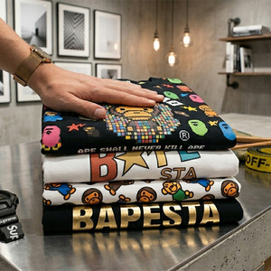 Maglietta a maniche corte stampata in puro cotone, stile street trendy, modello <span class=keywords><strong>APE</strong></span>, per uomo e <span class=keywords><strong>donna</strong></span>, versione limitata. - Product Image 3