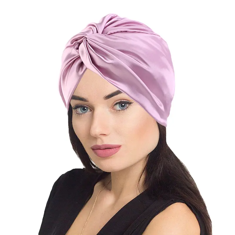 FF801 Twisted Knot Silk Turban for Ladies Girls Stretch Shower Cap Head Wrap Women Satin Sleep Hat