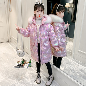 <span class=keywords><strong>Veste</strong></span> d'hiver pour filles à capuche en fourrure brillante violette, <span class=keywords><strong>14</strong></span> <span class=keywords><strong>ans</strong></span>, rembourrée en coton, coupe-vent, vêtements d'extérieur rembourrés - Product Image 3