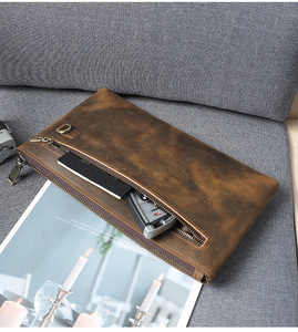 Cartera Larga <span class=keywords><strong>de</strong></span> Cuero Crazy Horse para Hombre, Monedero Retro <span class=keywords><strong>de</strong></span> Cuero Genuino Premium con Correa - Product Image 4
