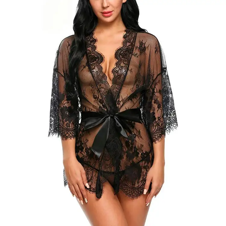 Kinseno New Arrival Lace Langarm Nachthemd Fun Pyjamas Damen Bademantel S Spitze Transparente Frauen Sexy Unterwäsche Pyjamas