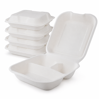 Conteneur alimentaire en bagasse de canne à sucre à 3 compartiments, 9x7 pouces, pour vente en gros, idéal pour la restauration à emporter