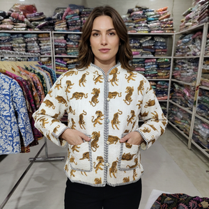 Chaqueta de Algodón con Cuello Mandarín y Parches Florales para Mujer, Tejido de Punto Transpirable, Ecológico, Ropa Exterior Informal para Otoño - Product Image 1