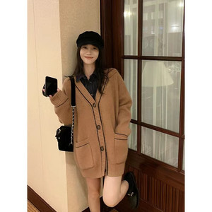 Petites filles collège Style <span class=keywords><strong>Cardigan</strong></span> rayé <span class=keywords><strong>Cardigan</strong></span> manteaux coréen tricots lâche ouvert avant Cardigans chandails tricotés pour les femmes - Product Image 4