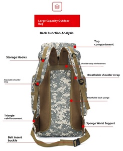 Sac à dos tactique pour homme 80L en tissu Oxford imperméable pour la randonnée, l'alpinisme et les voyages - Product Image 5