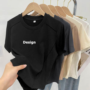 Top corto de diseñador Popular para mujer, Camiseta ajustada con cuello redondo recortada de tela personalizada de secado rápido - Product Image 6