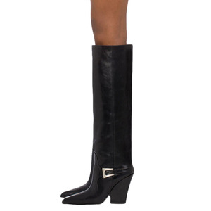 Big Size 46 Women Knee High Boots High Chunky Wedge Heels Shoes on Wide Fit Pointed Toe Metal Buckle <b>Long</b> Boots - Product Image 6