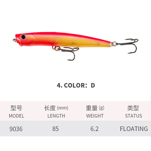 Leurre de pêche Topwater Popper 85mm 6g Wobbler Appâts artificiels durs <span class=keywords><strong>Feed</strong></span> Popper pour la pêche au bar - Product Image 5