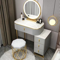 Coiffeuse extensible avec miroir LED, plateau en pierre frittée et tiroirs de rangement spacieux pour le maquillage