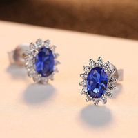OAHLAN Modeschmuck Blumen 925 Sterling Silber Elegante blaue Edelstein Ohr stecker für Frauen Lady Valentinstag