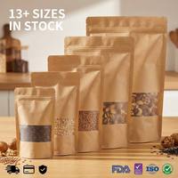 Bolsa de Papel Kraft Marrón Ecológica y Duradera Ximu, con Ventana Esmerilada, Cierre Autoadhesivo, para Envasar Alimentos y Snacks